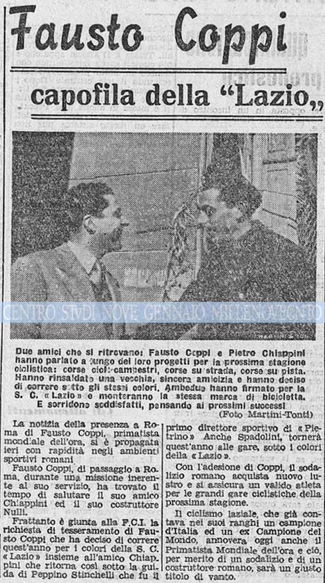 1945.01.19 Corriere dello Sport Fausto Coppi alla Lazio Ciclismo foto-w