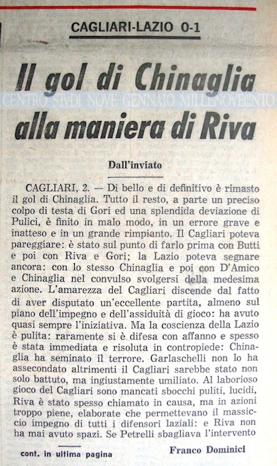 2 dicembre 1973, Chinaglia a Cagliari batte l’austerity