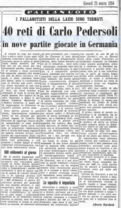 1954.03.25 Corriere dello Sport La Lazio Nuoto torna dalla trasferta in Germania Pedersoli-w