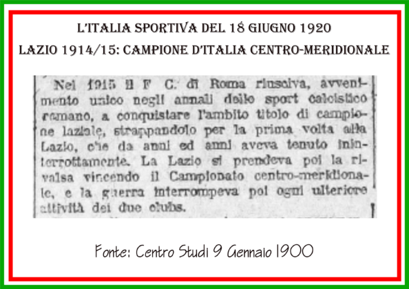 Scudetto 1915, ecco perché il 23 Maggio 1915 la Lazio fu Campione del Centro-Sud
